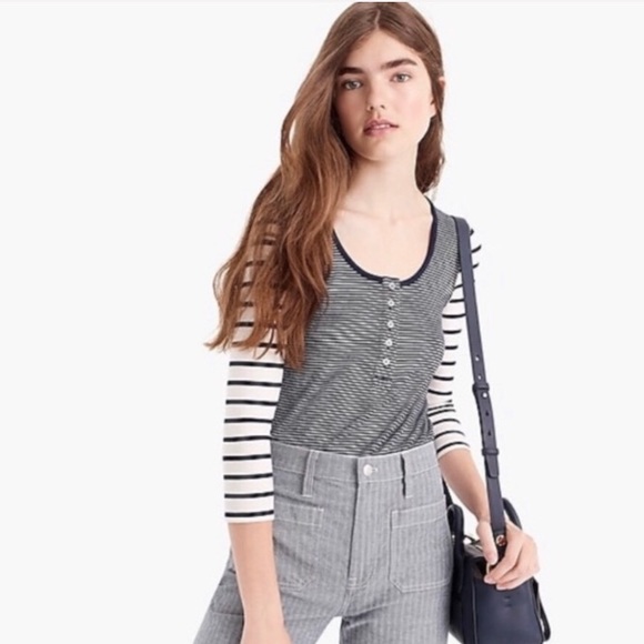 J.Crew Scoopneck Henley Mixed Striped Shirt - Picture 2 of 9